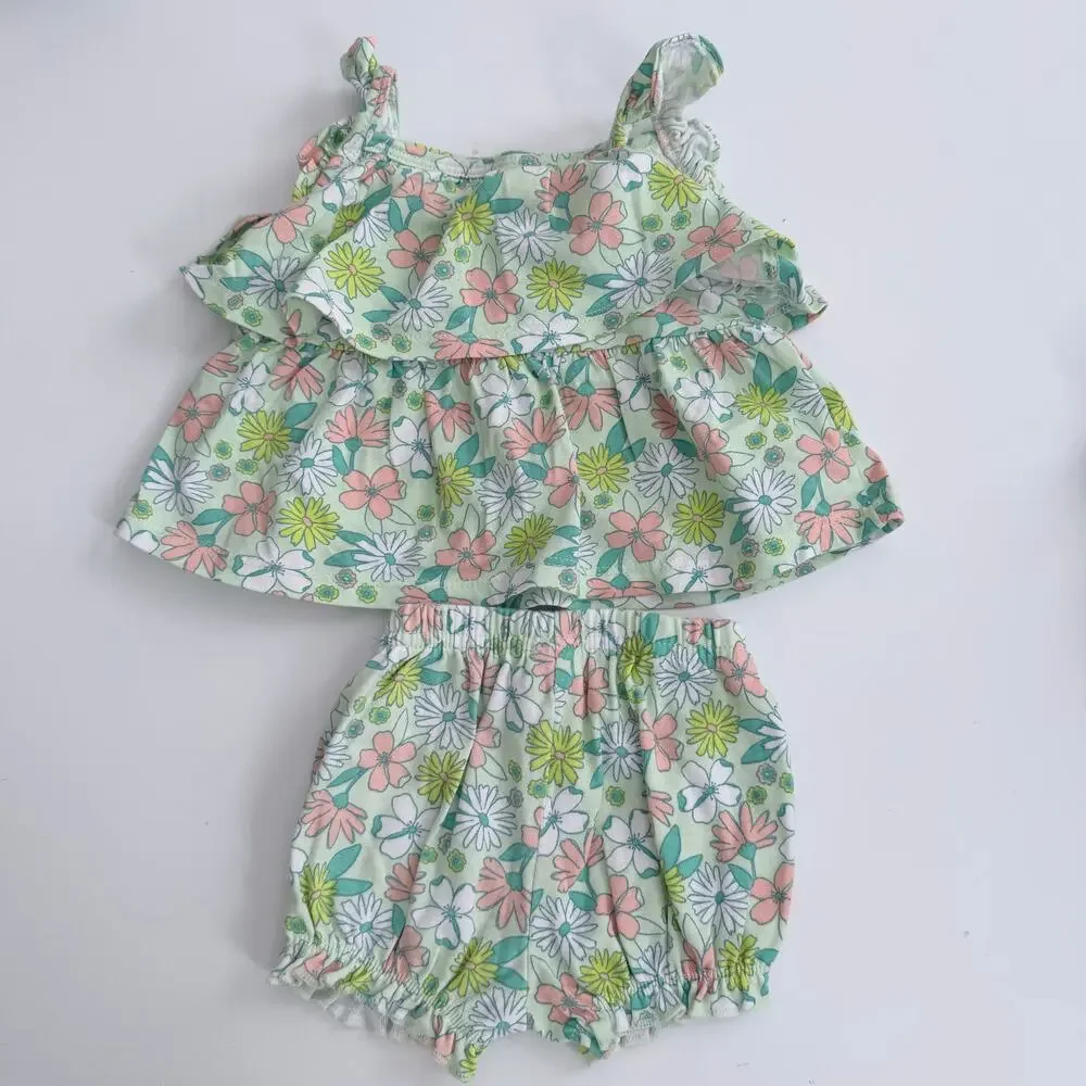 Carter's Just One You 2-piece tiered tank top and bloomer set green floral print